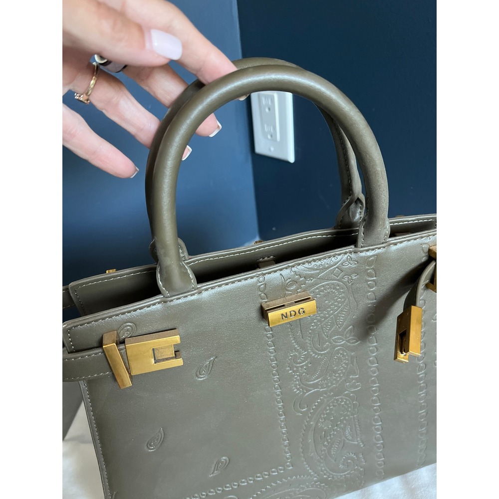 Western Paisley Embossed Satchel Bag Olive Green Gold Hardware Crossbody Boho - Picture 3 of 16